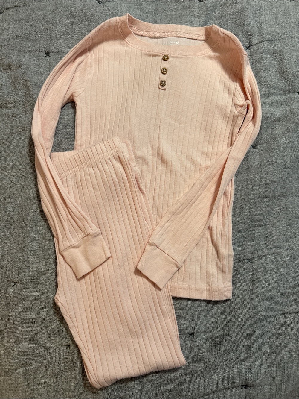 Carter's Pink Ribbed Thermal Pajama Set with Button Henley